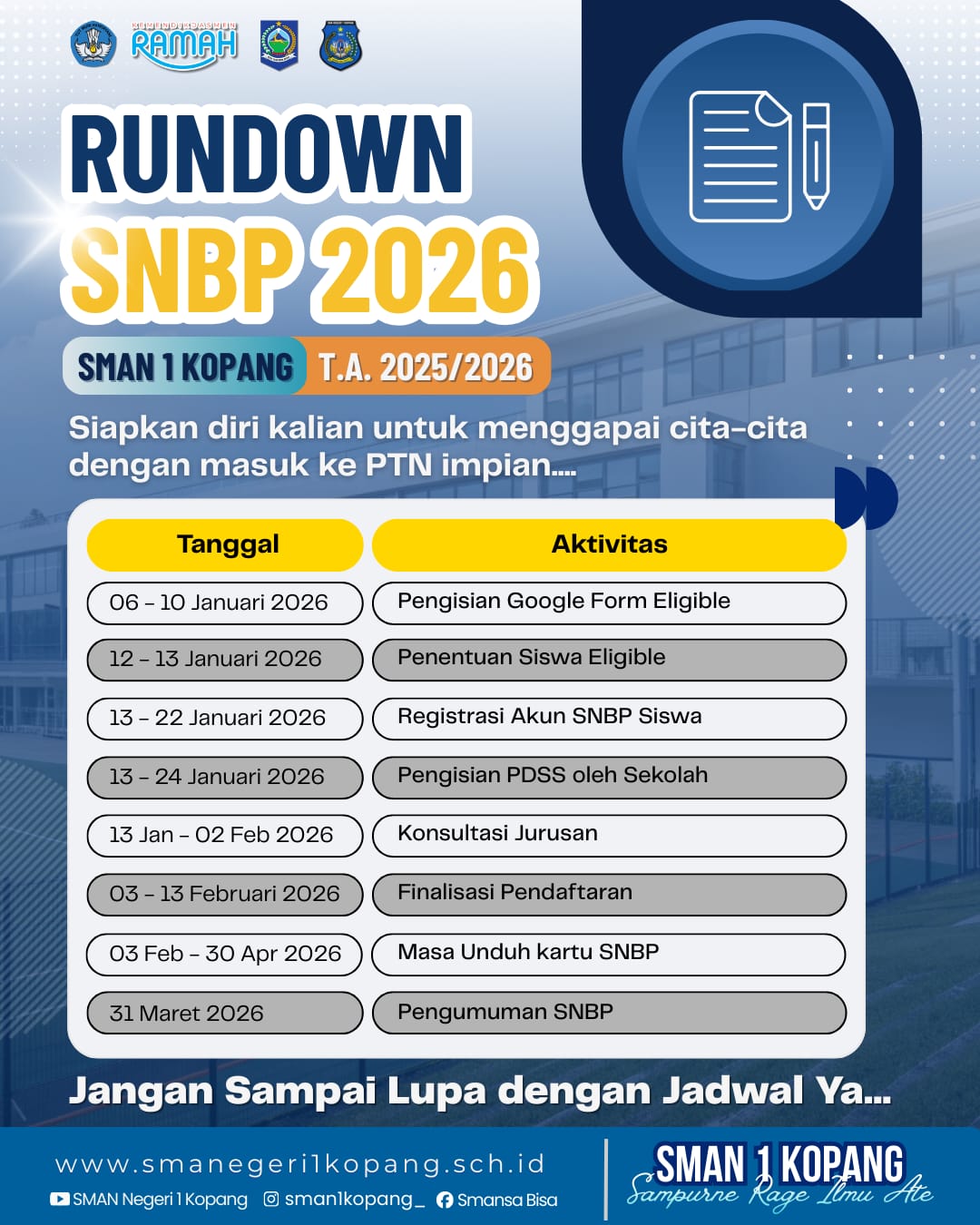 Pengumuman Rundown Seleksi Nasional Berdasarkan Prestasi (SNBP) Tahun 2026